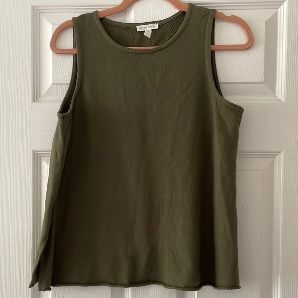 EILEEN FISHER Olive Green Oversize Sleeveless Top Size XS